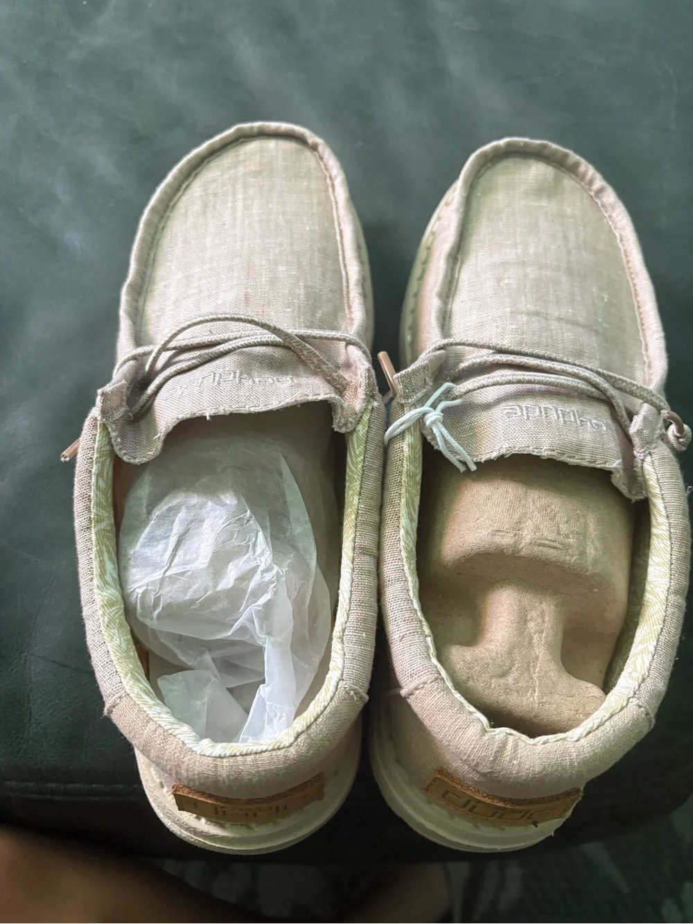 Hey Dude Light Beige Canvas Slip-On Moccasins